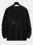 Men's Christmas Cat Sweatshirt – Relaxed Fit Festive Pullover - Black