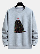 Men's Christmas Cat Sweatshirt – Relaxed Fit Festive Pullover - Grey
