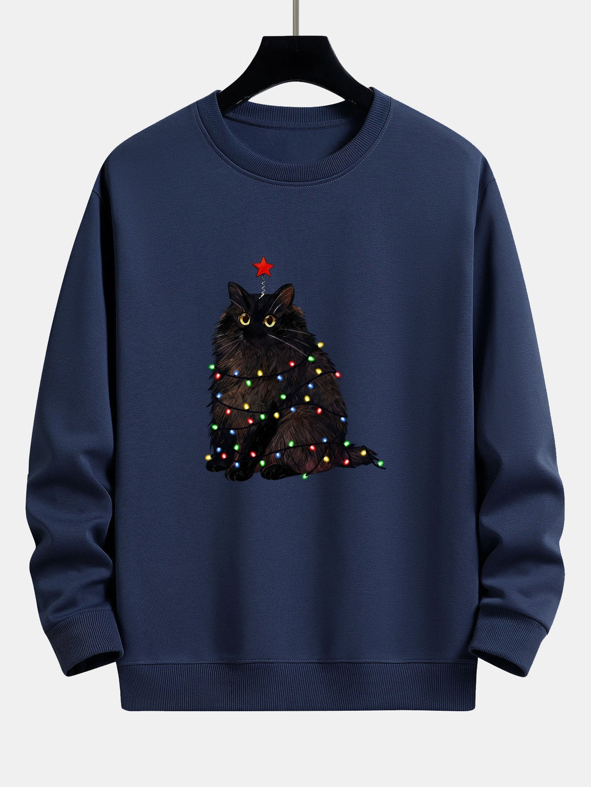 Men's Christmas Cat Sweatshirt – Relaxed Fit Festive Pullover - Navy