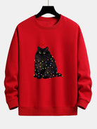 Men's Christmas Cat Sweatshirt – Relaxed Fit Festive Pullover - Red
