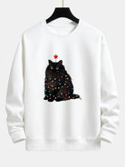 Men's Christmas Cat Sweatshirt – Relaxed Fit Festive Pullover - White