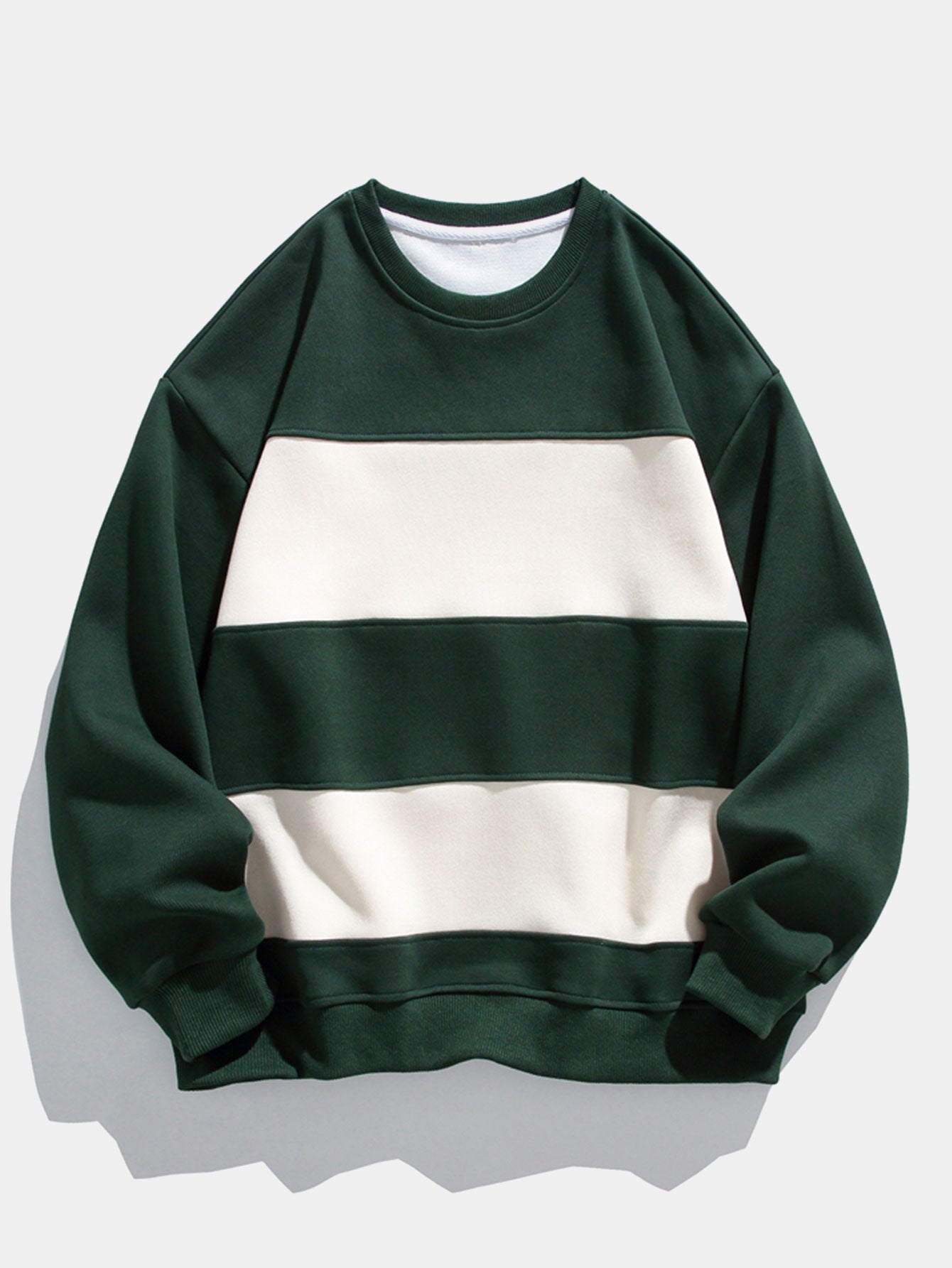 Men's Colour Block Crew Neck Sweatshirt – Relaxed Fit - Dark Green