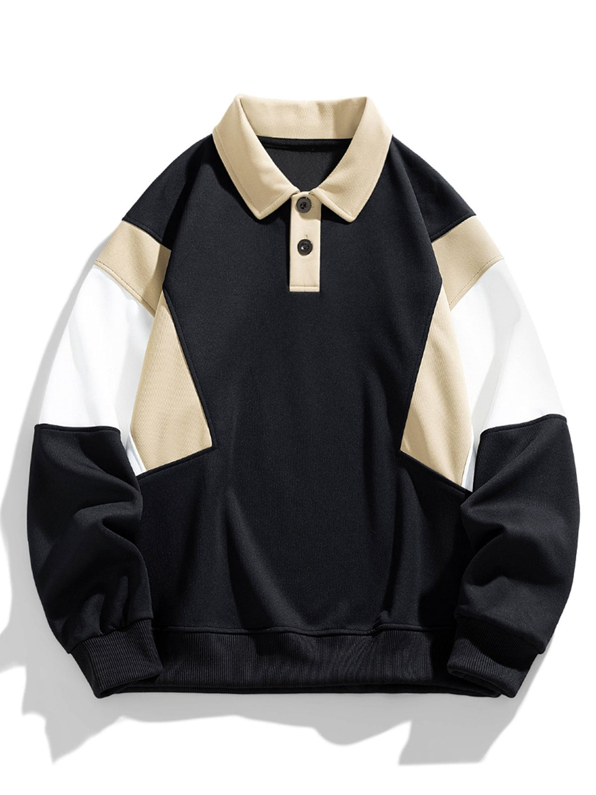 Men's Colour Block Polo Sweatshirt – Relaxed Fit - Black