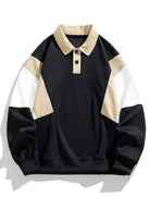 Men's Colour Block Polo Sweatshirt – Relaxed Fit - Black