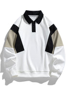 Men's Colour Block Polo Sweatshirt – Relaxed Fit - White
