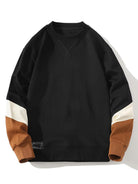 Men's Colourblock Crew Neck Sweatshirt – Relaxed Fit Casual Pullover - Black