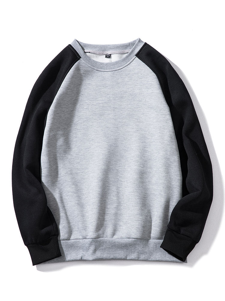 Men's Colourblock Raglan Sweatshirt – Relaxed Fit Crew Neck - Black/Grey