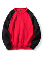 Men's Colourblock Raglan Sweatshirt – Relaxed Fit Crew Neck - Black/Red