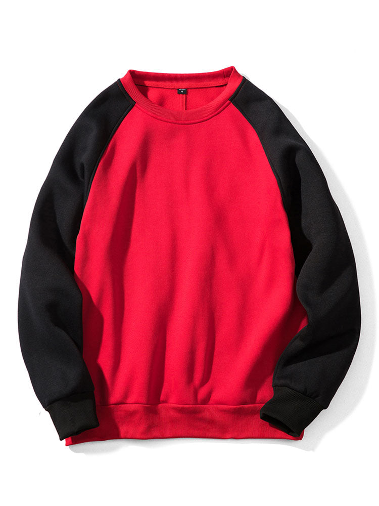 Men's Colourblock Raglan Sweatshirt – Relaxed Fit Crew Neck - Black/Red