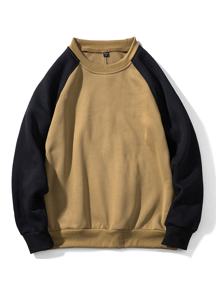 Men's Colourblock Raglan Sweatshirt – Relaxed Fit Crew Neck - Khaki