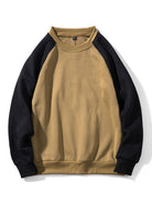 Men's Colourblock Raglan Sweatshirt – Relaxed Fit Crew Neck - Khaki