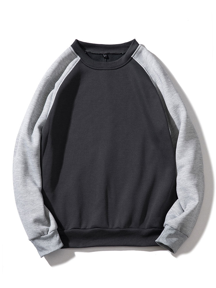 Men's Colourblock Raglan Sweatshirt – Relaxed Fit Crew Neck - Light Grey/Black