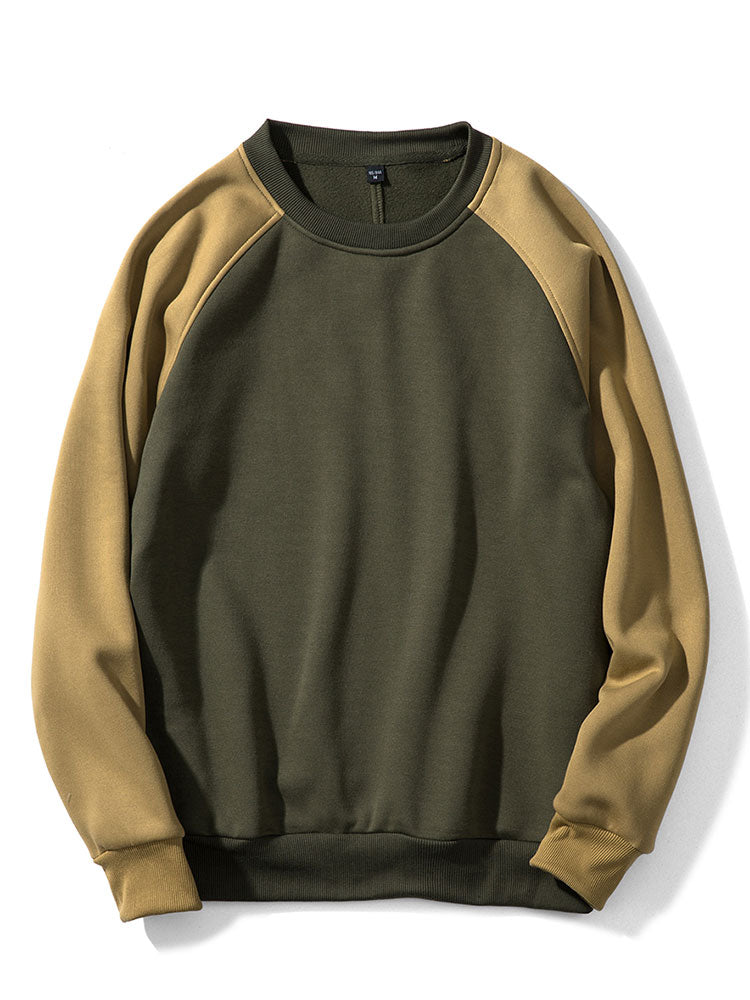 Men's Colourblock Raglan Sweatshirt – Relaxed Fit Crew Neck - Olive Green