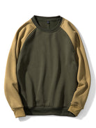 Men's Colourblock Raglan Sweatshirt – Relaxed Fit Crew Neck - Olive Green