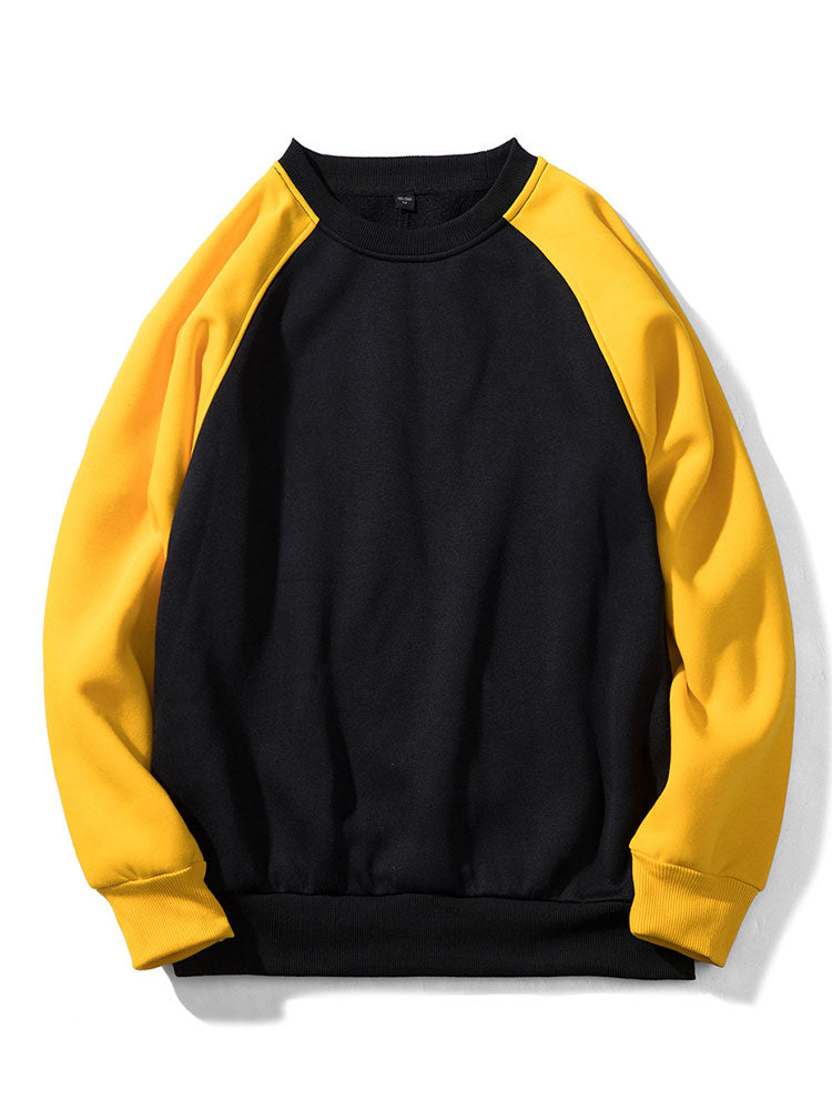 Men's Colourblock Raglan Sweatshirt – Relaxed Fit Crew Neck - Yellow/Black