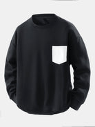 Men's Contrast Chest Pocket Crew Neck Sweatshirt – Relaxed Fit - Black