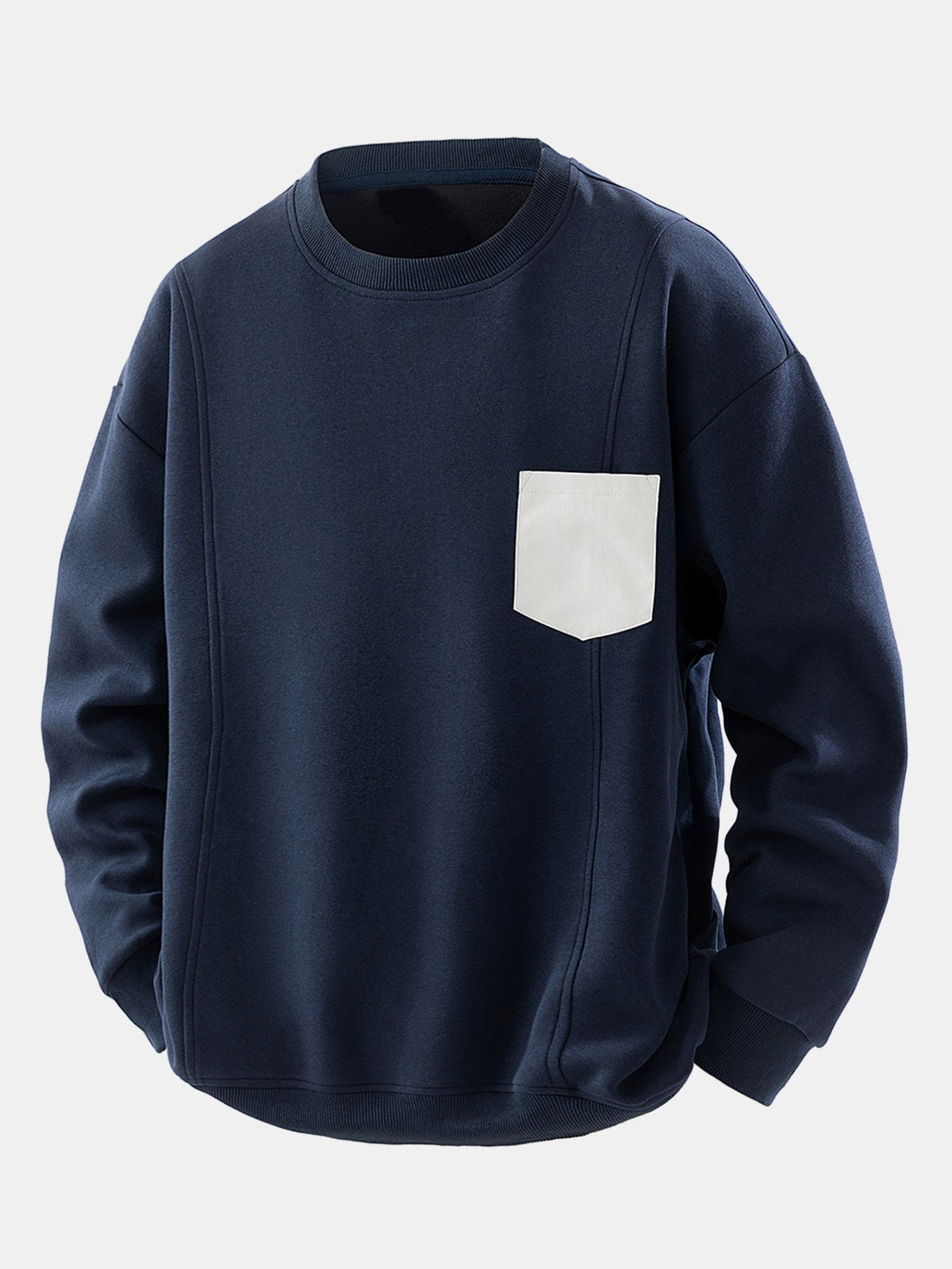 Men's Contrast Chest Pocket Crew Neck Sweatshirt – Relaxed Fit - Navy