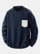 Men's Contrast Chest Pocket Crew Neck Sweatshirt – Relaxed Fit - Navy
