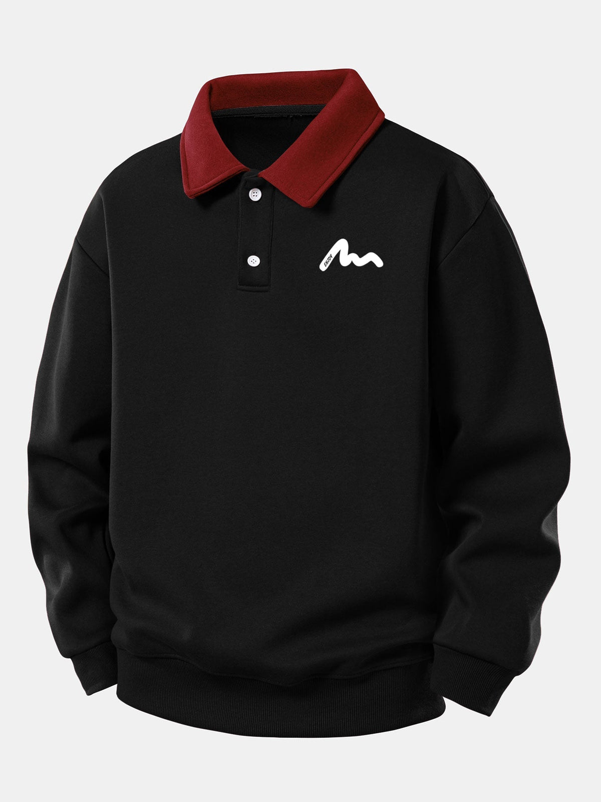 Men's Contrast Collar Polo Sweatshirt – Relaxed Fit Cotton Blend - Black