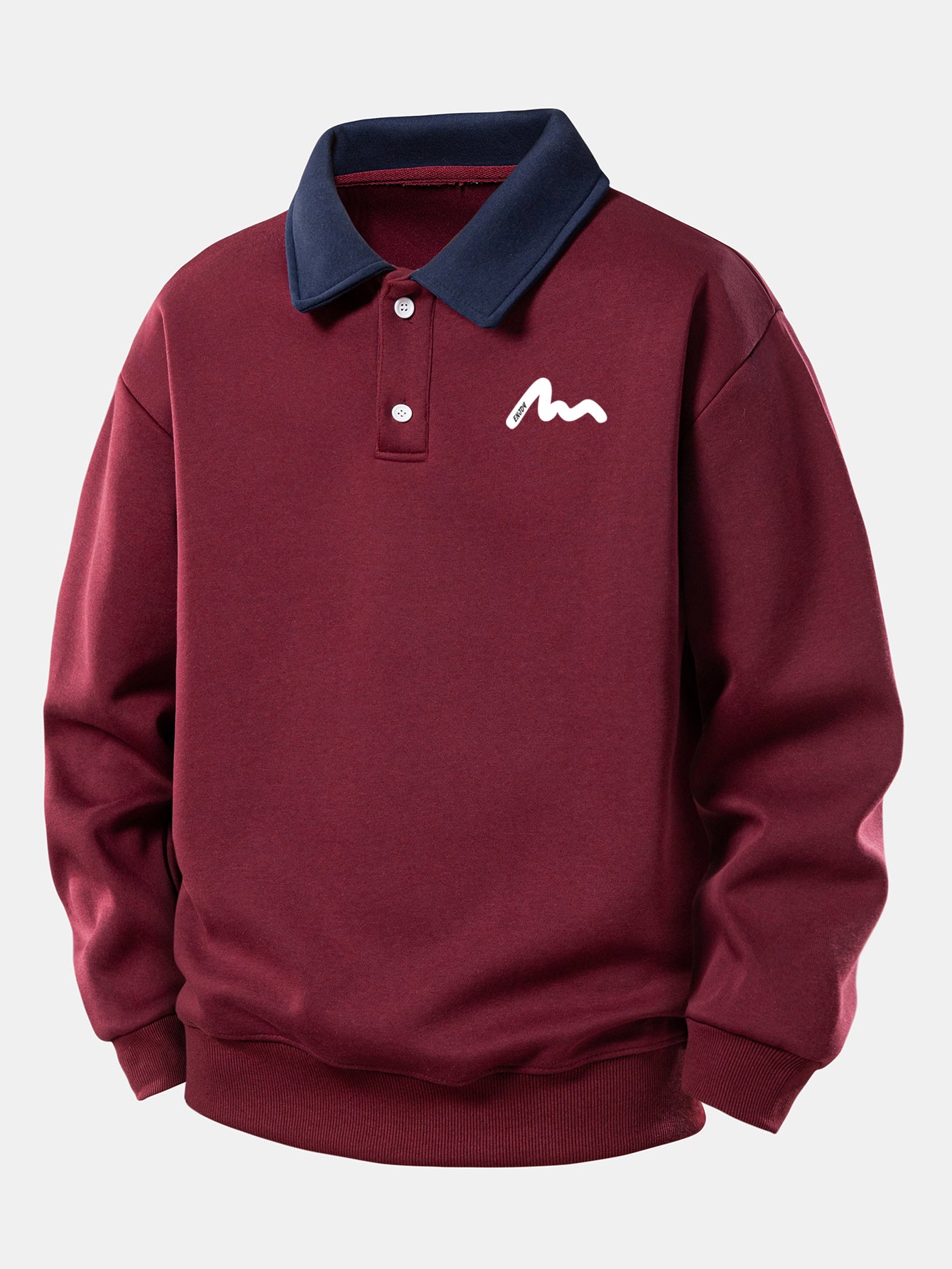 Men's Contrast Collar Polo Sweatshirt – Relaxed Fit Cotton Blend - Wine Red