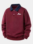 Men's Contrast Collar Polo Sweatshirt – Relaxed Fit Cotton Blend - Wine Red