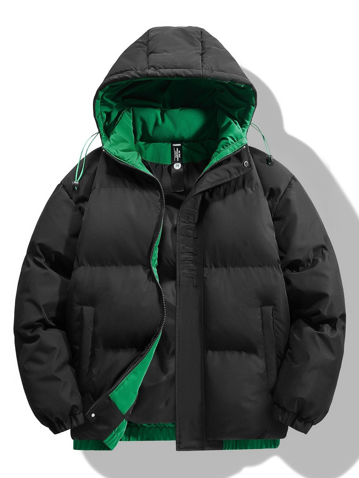 Men's Contrast Hooded Puffer Jacket in black, Winter Padded Outerwear