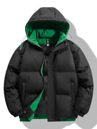 Men's Contrast Hooded Puffer Jacket in black, Winter Padded Outerwear
