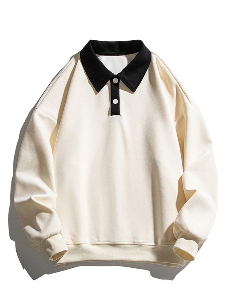 Men's Contrast Polo Collar Sweatshirt – Relaxed Fit - Beige
