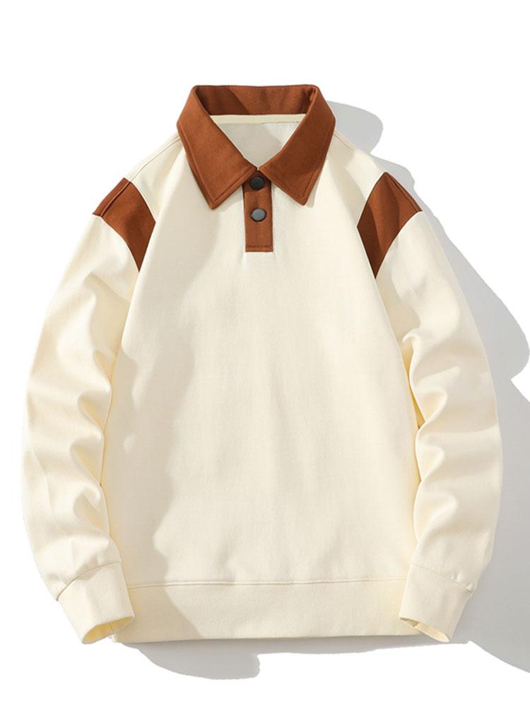 Men's Contrast Polo Collar Sweatshirt – Relaxed Fit - Beige