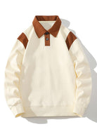 Men's Contrast Polo Collar Sweatshirt – Relaxed Fit - Beige