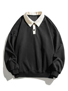 Men's Contrast Polo Collar Sweatshirt – Relaxed Fit - Black