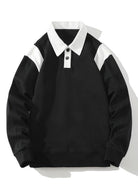 Men's Contrast Polo Collar Sweatshirt – Relaxed Fit - Black