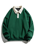 Men's Contrast Polo Collar Sweatshirt – Relaxed Fit - Dark Green