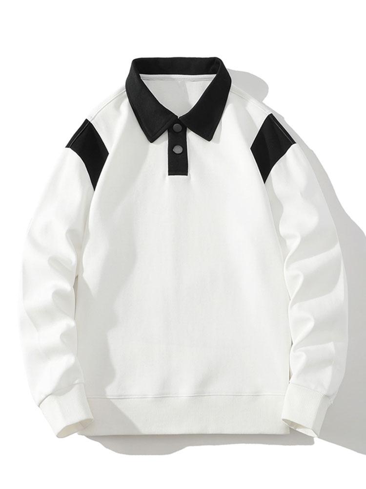 Men's Contrast Polo Collar Sweatshirt – Relaxed Fit - White