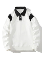 Men's Contrast Polo Collar Sweatshirt – Relaxed Fit - White