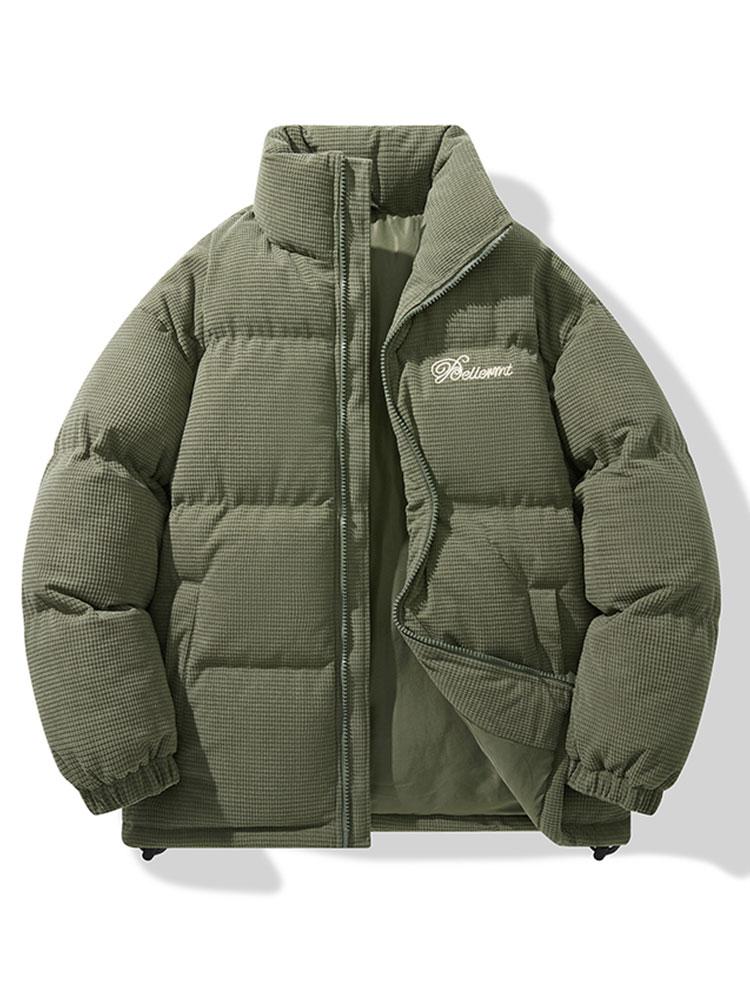 Men's Corduroy Puffer Jacket in olive green, Padded Winter Coat