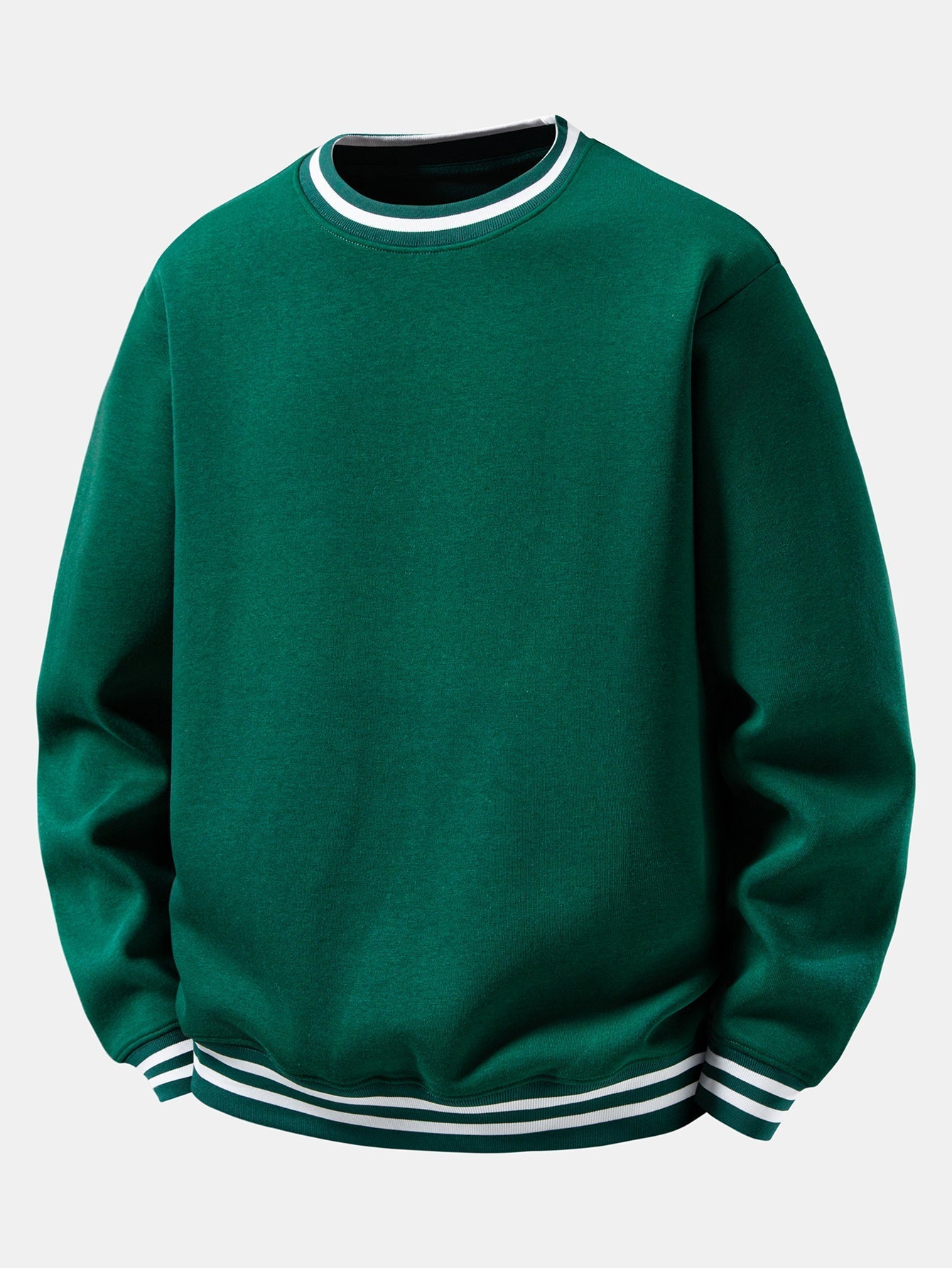 Men's Cotton Blend Crew Neck Sweatshirt in dark green, Relaxed Fit
