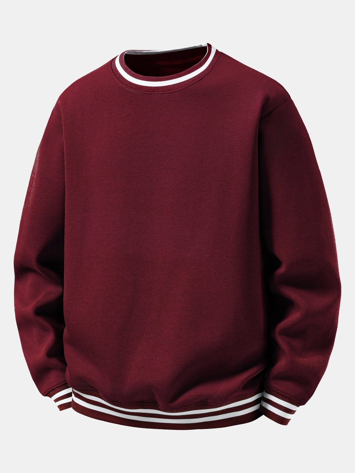 Men's Cotton Blend Crew Neck Sweatshirt in wine red, Relaxed Fit