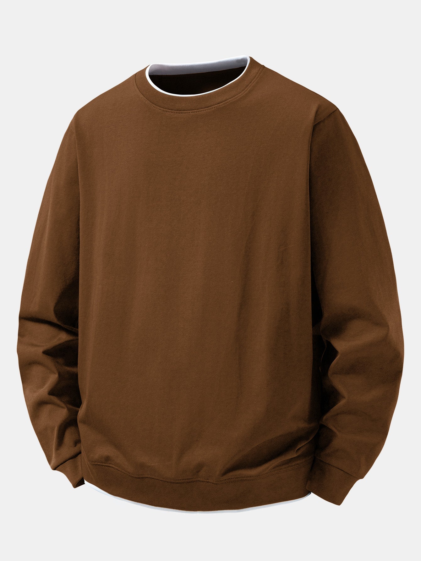 Men's Cotton Blend Layered Crew Neck Sweatshirt – Regular Fit - Dark Brown