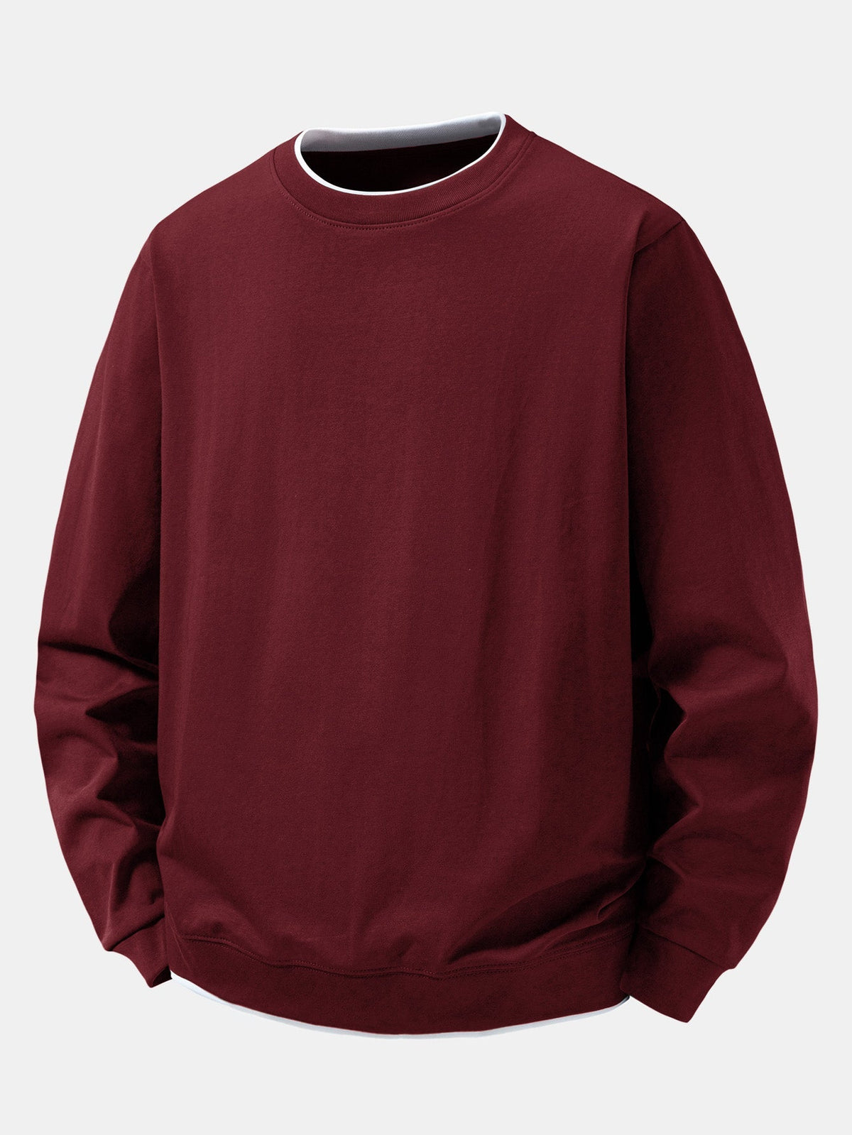 Men's Cotton Blend Layered Crew Neck Sweatshirt – Regular Fit - Wine Red