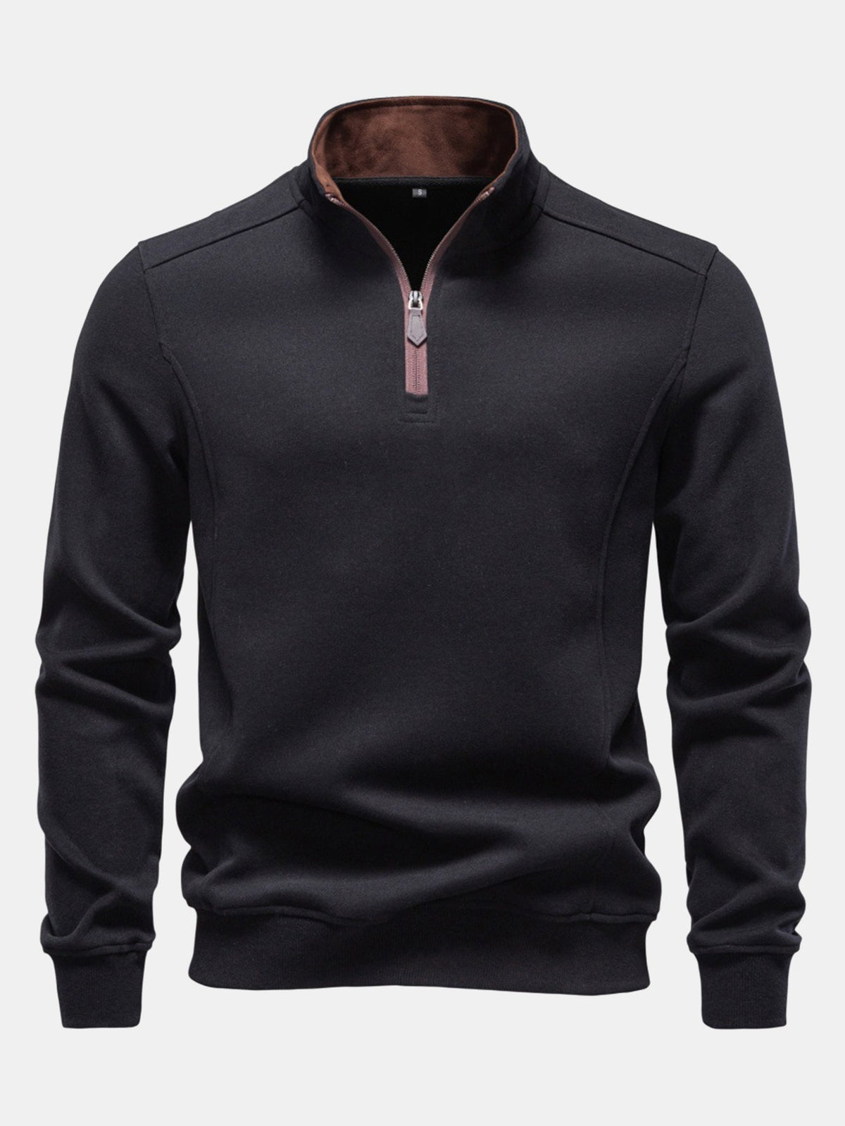 Men's Cotton Blend Quarter Zip Sweatshirt – Stand Collar Smart Casual - Black