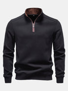 Men's Cotton Blend Quarter Zip Sweatshirt – Stand Collar Smart Casual - Black