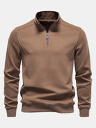 Men's Cotton Blend Quarter Zip Sweatshirt – Stand Collar Smart Casual - Brown