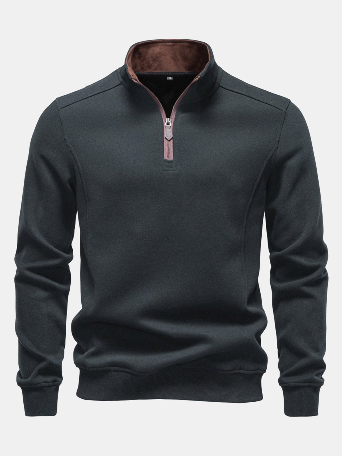 Men's Cotton Blend Quarter Zip Sweatshirt – Stand Collar Smart Casual - Dark Grey