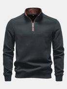Men's Cotton Blend Quarter Zip Sweatshirt – Stand Collar Smart Casual - Dark Grey