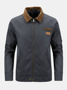 Men's Cotton Zip-Up Jacket with Corduroy Collar – Regular Fit - Dark Grey
