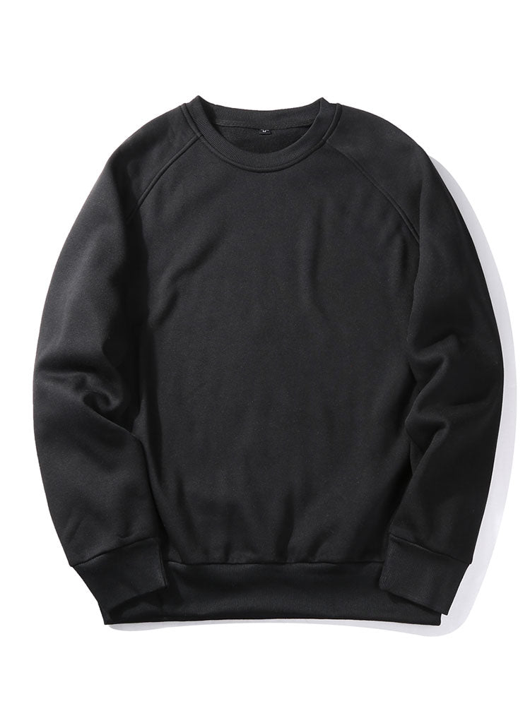 Men's Crew Neck Sweatshirt – Relaxed Fit Raglan Sleeves - Black