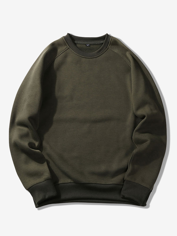 Men's Crew Neck Sweatshirt – Relaxed Fit Raglan Sleeves - Olive Green