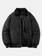 Men's Diamond Quilted Winter Jacket – Teddy Fleece Collar Bomber - Black