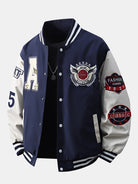Men's Embroidered Varsity Bomber Jacket – Relaxed Fit Streetwear - Navy